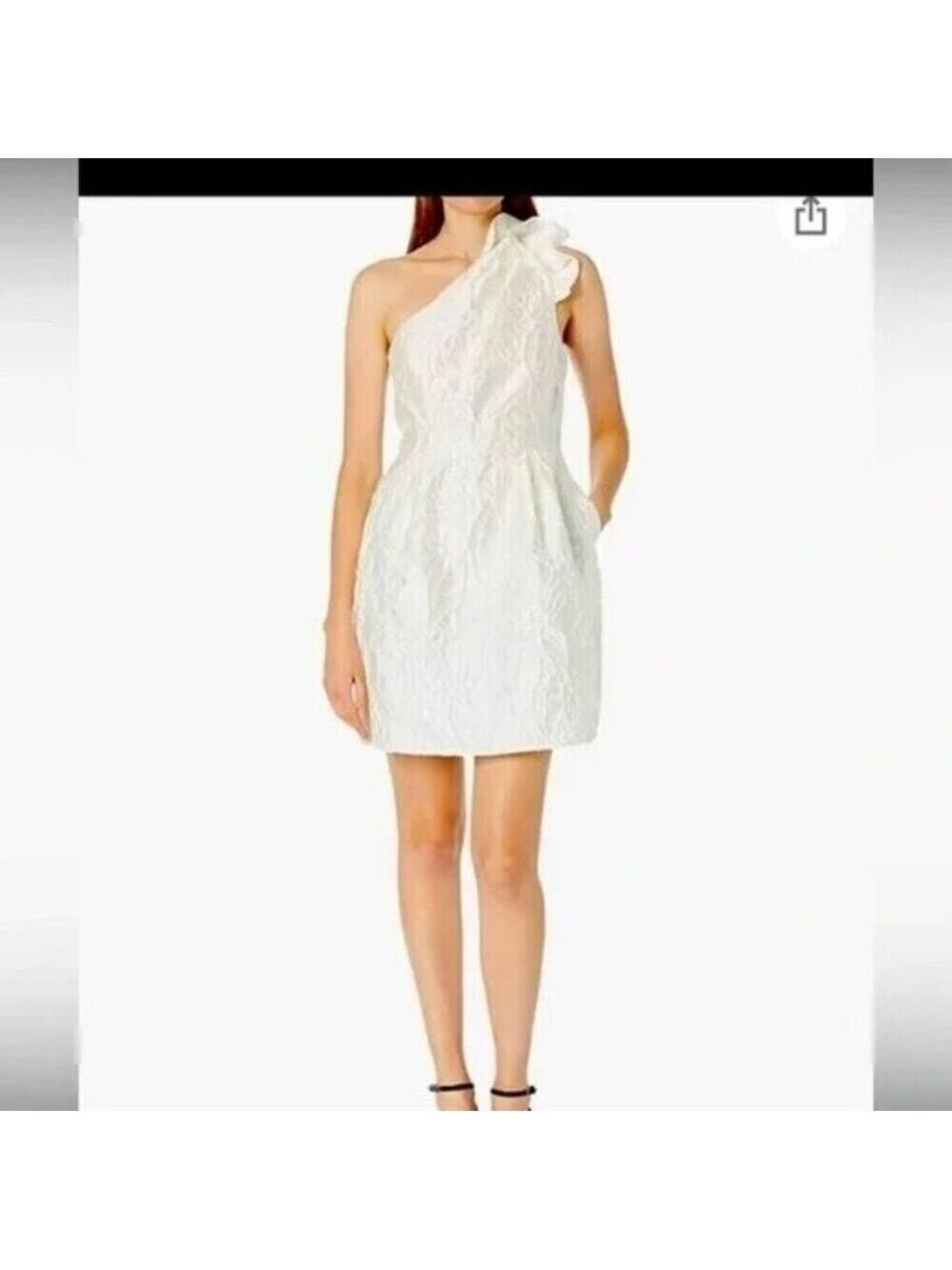 Halston Heritage One-Shoulder Floral Jacquard Textured Dress Chalk NWT 4